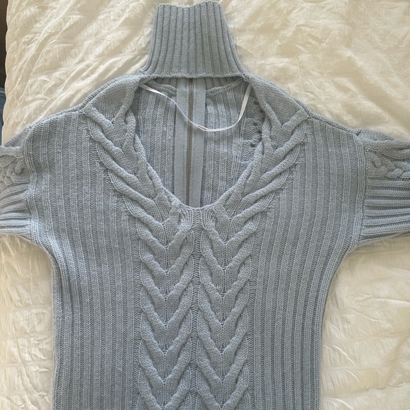 NAADAM $550 cashmere and wool Light Blue Cable Knit Sweater - Picture 5 of 5